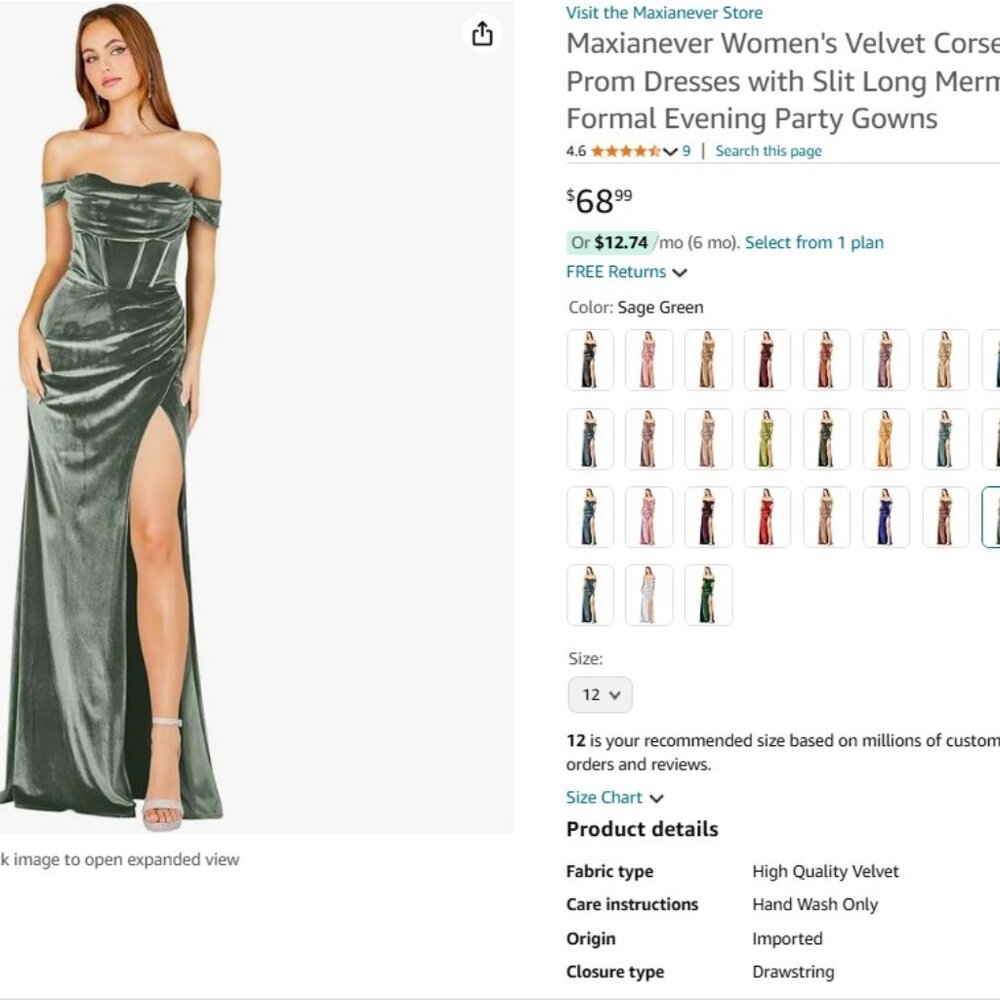 Maxianever Women's Velvet Corset Prom Dresses with Slit Long Mermaid
